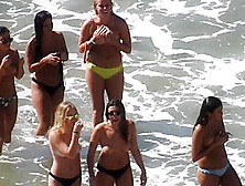 Group Of Girls Getting Topless At Beach For 1St Time - Part 2