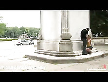 Bound Redhead Gives Blowjob In Berlin At Daylight