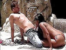White Stud Bends Black Beauty Over Rocks And Pounds Her From Behind