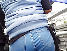 Beautiful Lady Ass In Blue Jean Walking
