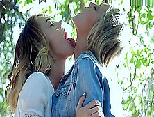 Young Blonde Lesbians Make Out In The Woods
