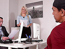 Laela Pryce Enjoys A Threesome With Her Boss And A Stranger In The Office