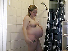 38 Weeks Pregnant Showering,  Sex And Cumshot On Tits