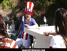 4Th Of July Family Fucking Threesome In Front Of Dad While He Barbecues