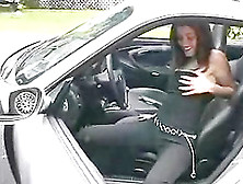 Very Horny Brunette Vixen Drills Her Shaved Coochie With A Toy In The Car