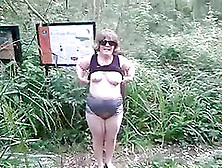 Chubby Mature Amateur Brunette Shows Her Natural Tits Outdoors