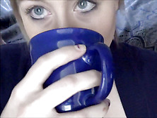 Coffee Cum Play: Young Ash-Blonde Deepthroats Bf's Cock,  Swallows Load From Cup