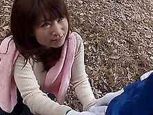 While Outdoors For A Hike This Japanese Girl Gives Her Man A Blowjob