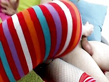 Hispanic Women With Natural Boobs Boned Inside Her Colorful Knee Socks