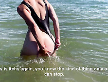 On The Public Beach,  My Husband Has To Keep The Chastity Cage