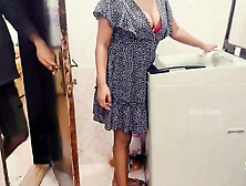 In The Washing Room,  We Hard Fuck And Naked Fun With The Stepsister Secretary