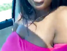 Flashing Her Saggy Black Tits In A Car