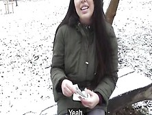 Outdoors Agent Spanish Dark Haired Flashes Huge Natural Titted Inside The Snow