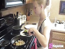 Tiny Boobed Coed Emi Clear Into Topless Cooking Session!