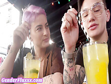 Colored Hair Lez Gf Licked By Inked Queer At Home In Be