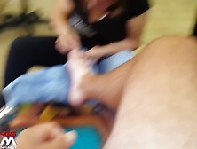 Three Women See Male Client Jacking Off Cumming In Nail Salon. Mp