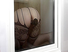 Busty Milf Attached A Dildo To The Window And Doggystyle Fuck A Hairy Puss