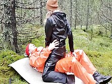 Ride Huge Penis Into Shiny Rainwear And Latex Boots