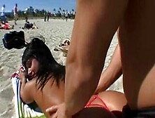 Young Latina Half-Naked On Beach