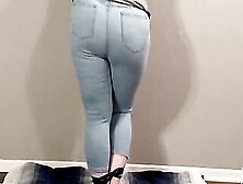 Goddess Cunt With Mouth Tied And Standing Until She Pees Her Tight Jeans