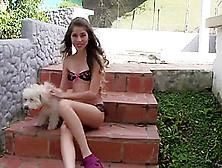 Hot College Girl Latina Puppy And Lp Tank