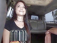 Brunette Amateur Girl Strip Teasing In Back Of A Van