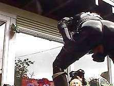 Perverted Transsexual Freak In Leather Suit Plays Freaky Breathing Game