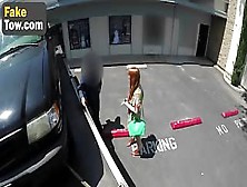 Redhead Gives A Blowjob On The Backseat Of The Tow Truck