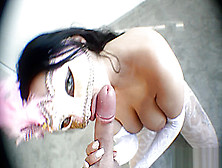 Sexy Sylvia Licks Leos Cock Good - Hot Wife Blowjob In Pink Masquerade