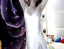 Stunning Ginger Dance Tease Into Satin White Dress With Transparent Lingerie