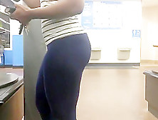 Gorgeous Ass Milf Booty Blue Leggings Checkout Line