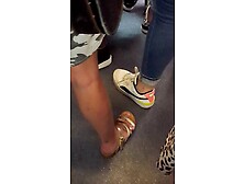 Candid Legs And Feet Of A Beautiful Blonde Woman On The Bus