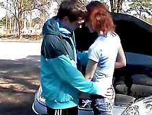 Skinny Redhead Babe Moans While Being Screwed In Reality Outdoor Scene