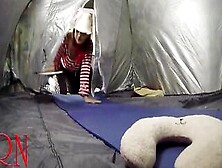Sex Inside Camp.  A Stranger Fucks A Nudist Lady Inside Her Twat Inside A Camping Into