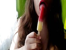 Red Lipstick Slut Sucking On Popsicle - Asmr