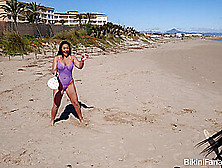 Enormous Bum Bikini Amateur Playing Beach Tennis