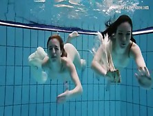 Nearly Naked Girls Go Swimming In The Pool