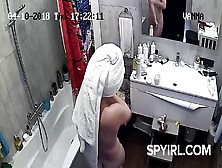 Chubby Milf Before N After Shower. Spy Cam