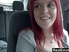 Ginger-Haired Punk Showing Tits In Car