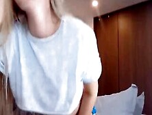 Big Tits Blonde Plays With Her Glass Dildo