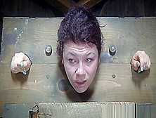 Bdsm Sub Dominated In Pillory Before Group