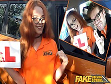 Fakedrivingschool - Redhead Petite Teen Learner Gets Fucked In The Back Of Driving Instructors Car And He Cums Inside Her