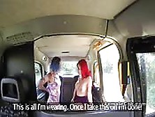 Blue And Red Haired Lesbians In Fake Cab