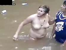 Latina Milf Fucks A Guy In The River,  While The Crowth Is Cheering.