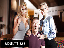 Adult Time - Lucky Guy Serves Up Cock In Wild Threesome With Stepmoms Kenzie Taylor And Caitlin Bell