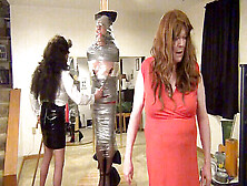 Ronni Gets Bound And Taped To The Post By The Dominant Stephanies - Real Shemale Domination At Its Finest!