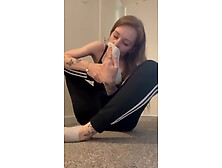 Skinny Teen Babe Sniffing Her Smelly White Socks On The Carpet