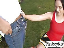 Beautiful Brunette Cheerleader Sucks Cock And Pounded Outdoors