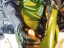 Hand Job With Rubber Gloves And Double Latex Raincoat