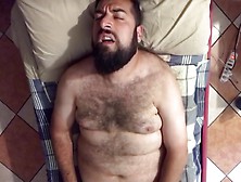 Big Hairy Bearded Bear Horny On The Bed Solo Jerk Off Moaning Orgasm Face.  Beautiful Agony